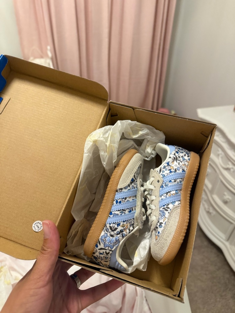 Adidas Kids x Liberty London Samba White and Blue Floral Sneakers with Gum Sole